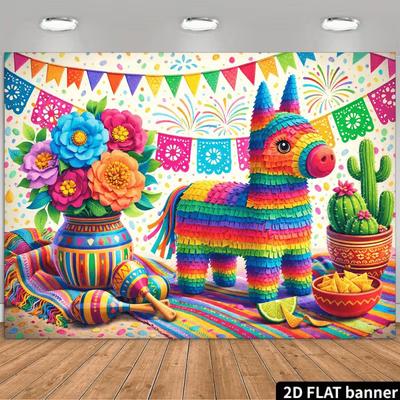 2D Colorful Pinata Fiesta Backdrop Mexican Themed Party Photography