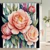 Beautiful Flowers Shower Curtain,Watercolor Leaves On The Top Plant With Floral Bathroom Decor Shower Curtain Set With Hooks