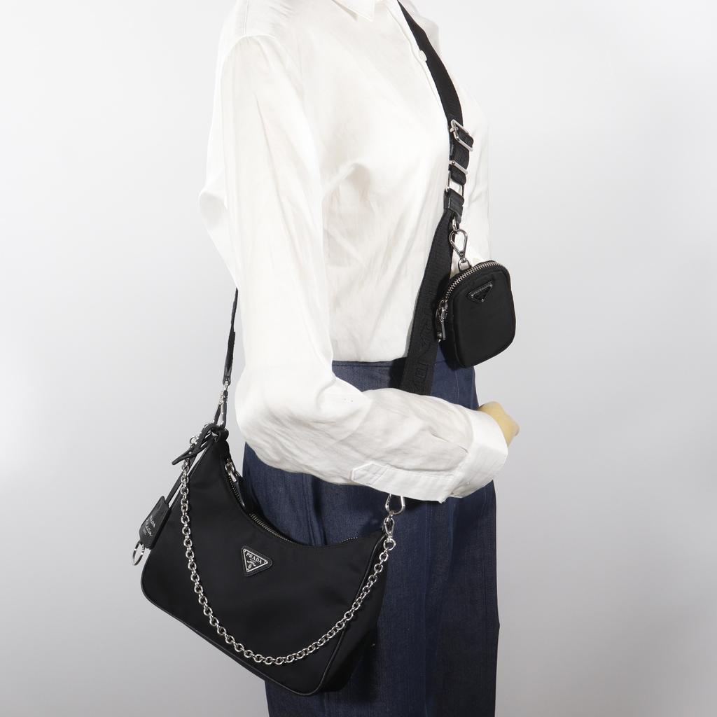 Prada Re-edition 2005 Re-nylon Shoulder Bag 1BH204 NERO Black Nylon/Safiano Women Used