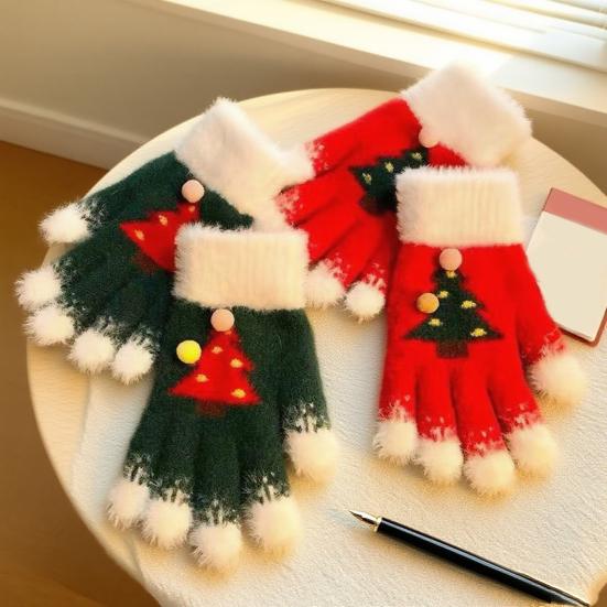 Gebreide Kersthandschoenen Unisex Kerstboompatroon Handschoenen Winter Touchscreen Fuzzy Handschoenen voor Volwassenen Kinderen Feestelijke Kleding