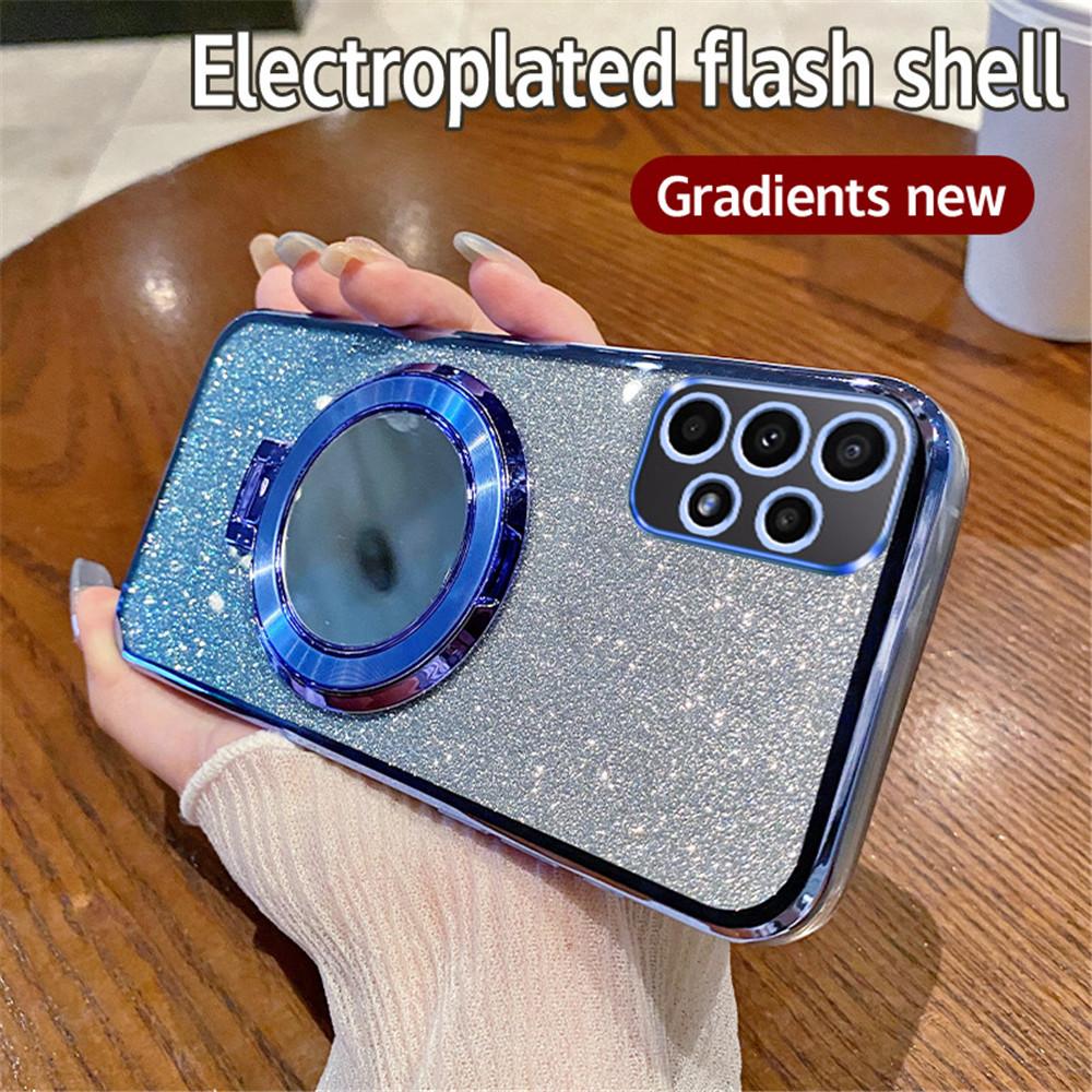 Capa de Celular Luxo Glitter Espelhada com Suporte de Anel Para Samsung A52 A32 A22 A12 A72 A71 A51 A21S A50 A70 Capa com Suporte Magnético