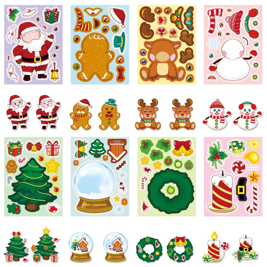8 Original Weihnachten Face-Swapping Set Aufkleber, Cartoon und Niedliche Feiertags-Collage Aufkleber