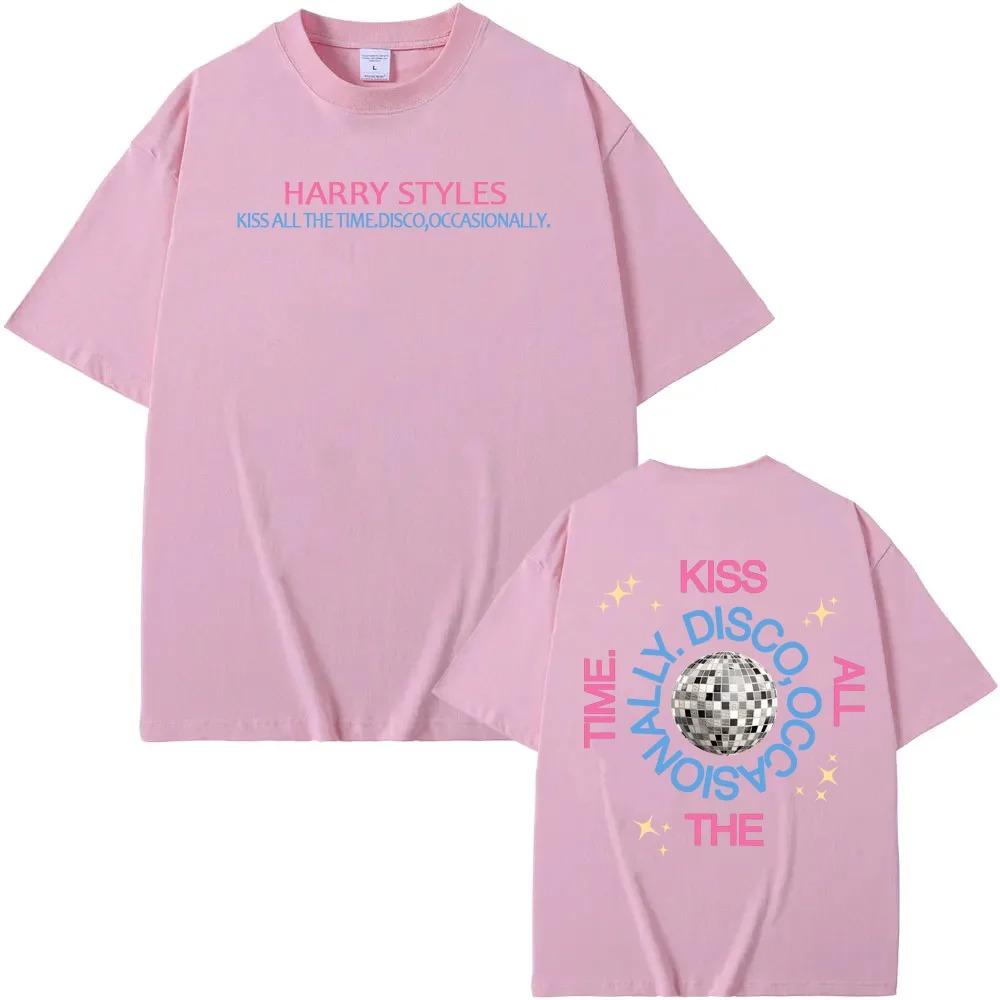 HarryStyles New Album Kiss All The Time Poster Tshirt Men Women Oneck Cotton Summer New Tee Harajuku Loose Casual Oversize Tee