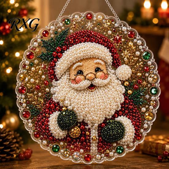Dekorative Ornamente für Garten Weihnachten DIY Falsche Diamantmalerei Hängend, Weihnachtsmann Kranz Acryl Anhänger, Perlen Kristall Textur Perlen Bastelset Wand