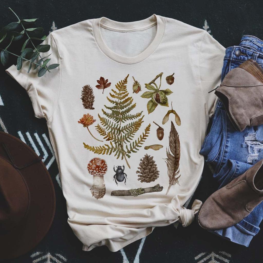 T-shirt Graphique Botanique Vintage Unisexe Femme Unisexe Champignon Sorcier Étagère Imprimé Décontracté Manches Courtes Haut d'Été T-shirts