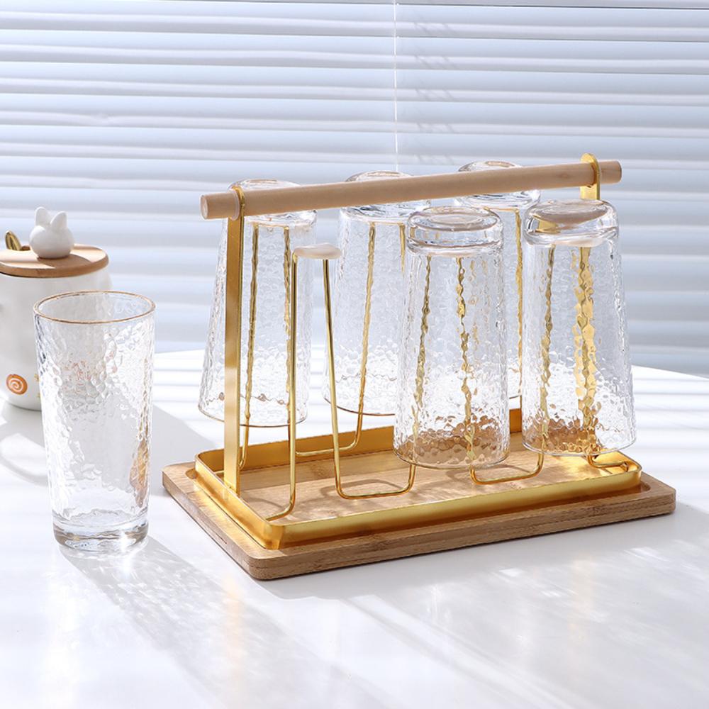 Cup Holder Iron Water Draining Rack Portable Glasses Organizer Kitchen Area Cup Shelf With Tray Drying Rack Kitchen Storage High Quality