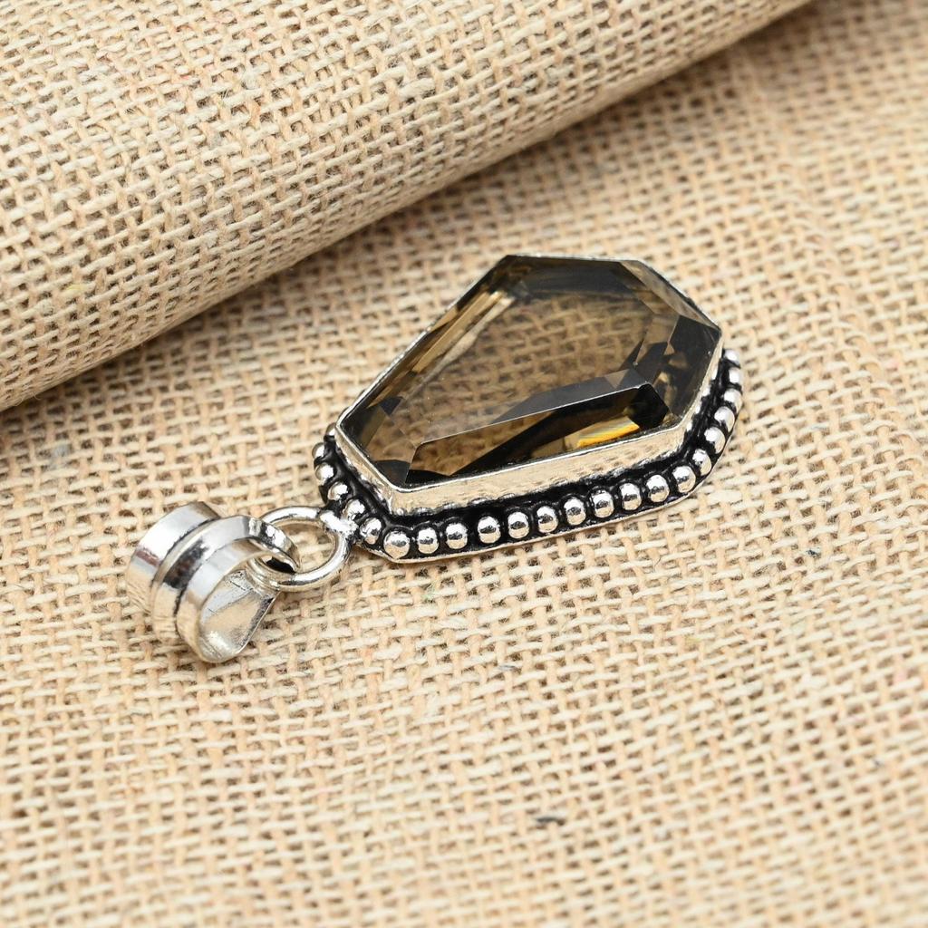 Smoky Topaz Gemstone Jewelry Handmade 925 Sterling Silver Pendant For Wedding Gift