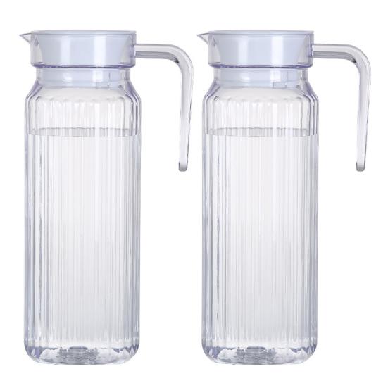 2Pcs Fridge Glass Water Jug with Lid Food Grade Spill-Free Spout Design Transparent Coffee Milk Juice Pitcher Jug