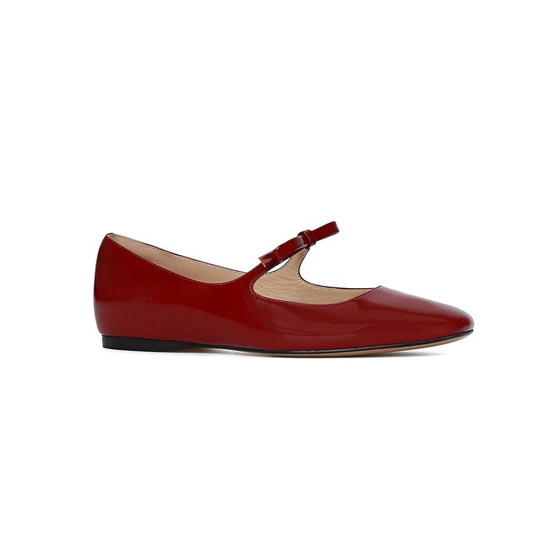 Wanwan Mary Jane Dámské Černé Baleríny s Mašlí a Hranatou Špičkou - Večerní Styl, Měkká Podrážka, Nízký Nárt, Francouzský Inspirace.