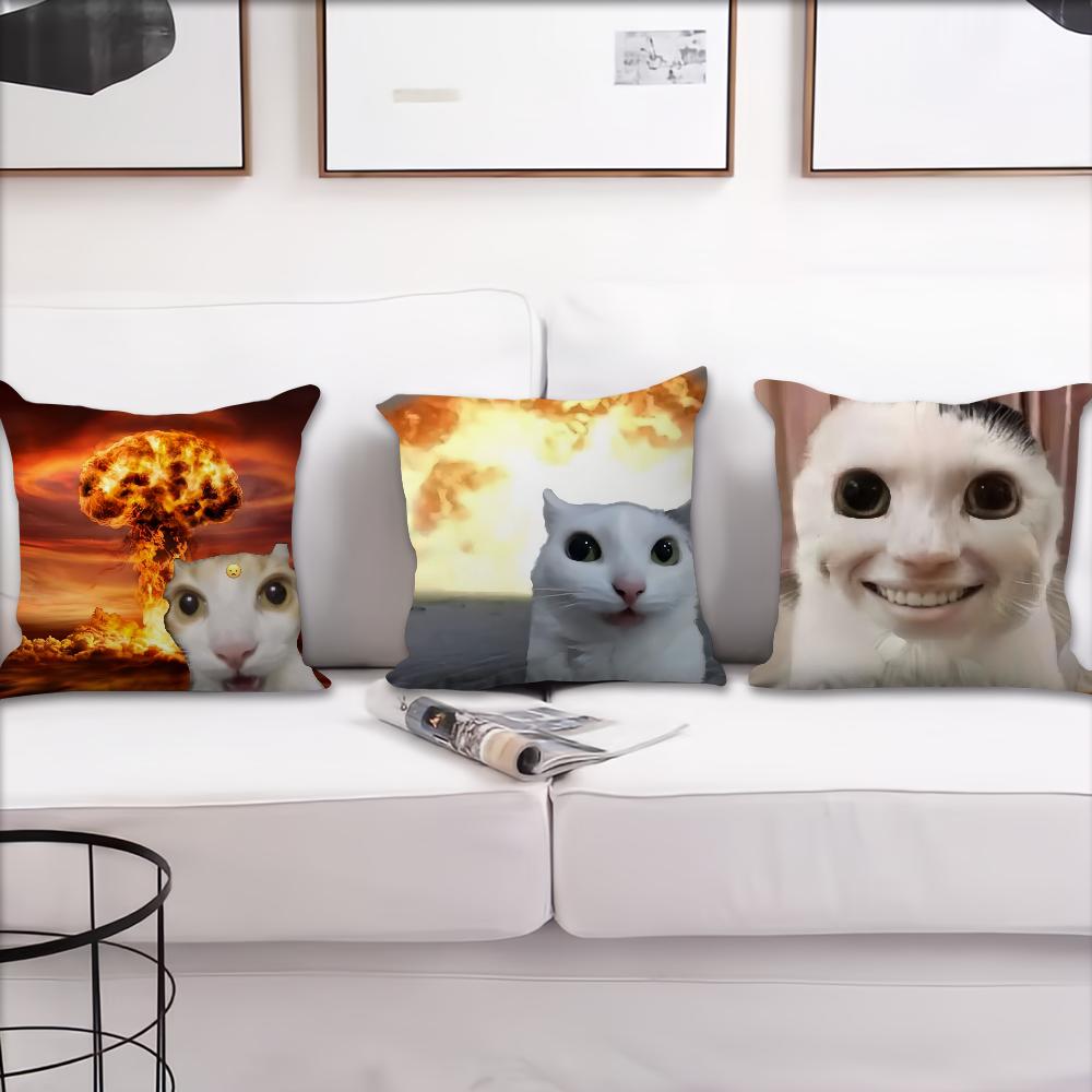 Funny Cat Meme Pillow Cover Short Plush Polyester Cushion Case Decor Throw Pillowcase Home Deco