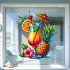 Summer Static Window Clings Tropical Theme Cocktail Pineapple Flower Window Stickers Beach Pool Party Glass Decals for Home Office Hawaiian Party