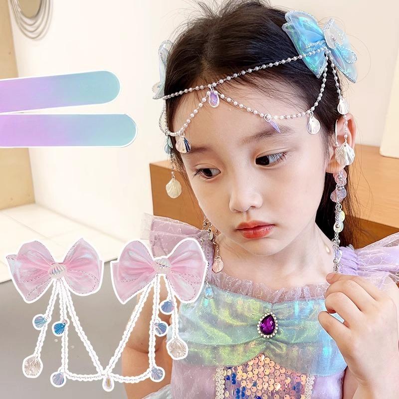 Mermaid Hairpin Children's Princess Headdress Bow New High-end Head Chain Girls' Clip Treasure Hair Accessories