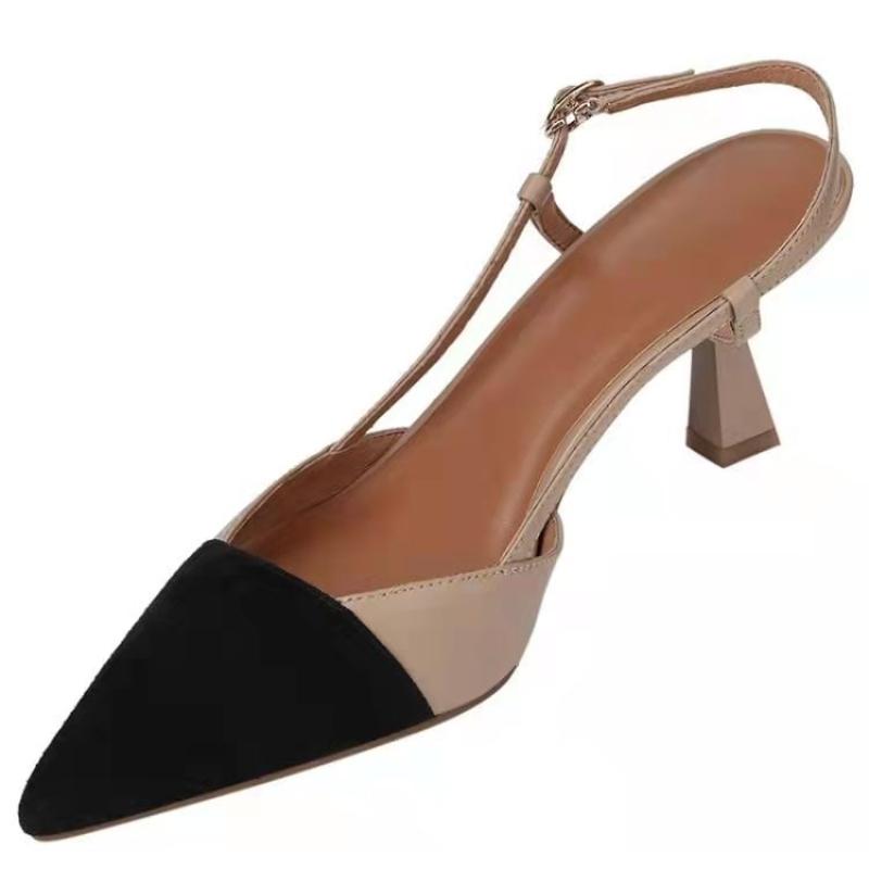 2024 Summer New High Heels Buckle Fashion Pointed Heel Sandals Women Comfort Simplicity Outdoor Leisure Color Block Heels