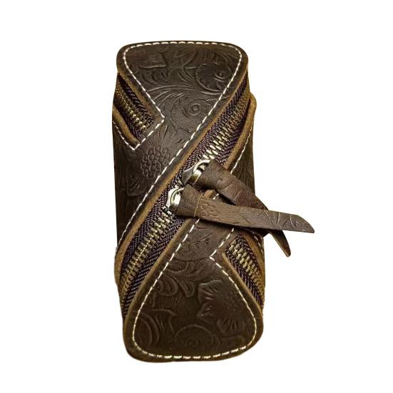 Retro Key Pouch Faux Leather Key Bag Mini Wallet Zipper Closure Belt Key