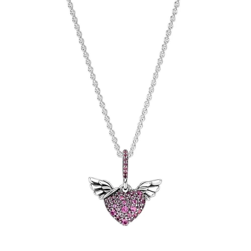 Latest Sterling Tone Pave Heart Angel Wings Necklaces Women Chic Stylish High End Jewelry Giveaway Gifts ,China FactoryFashion Pendant