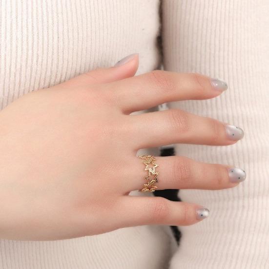 Women Ring Geometric Hollow Star Shape Adjustable Opening Design Finger Ring Titanium Steel Ring Versatile Jewelry Gift