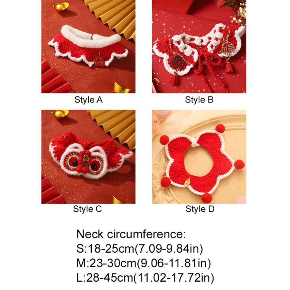 Adorable Chinese-style New Year Knitted Pet Collar Red Warm Cat Tie Adjustable Length Cat Scarf Spring Festival