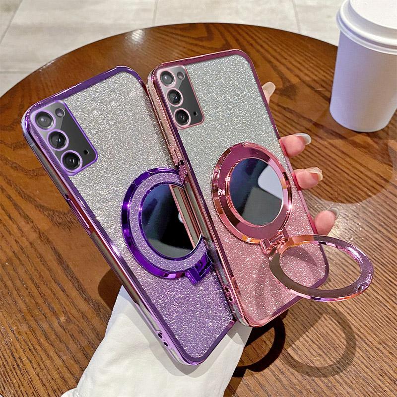 Luxury Plating Glitter Magnetic Mirror Girl's Summer Phone Case For Samsung Galaxy M02 M12 M14 M22 M23 Silicone Shockproof Cover