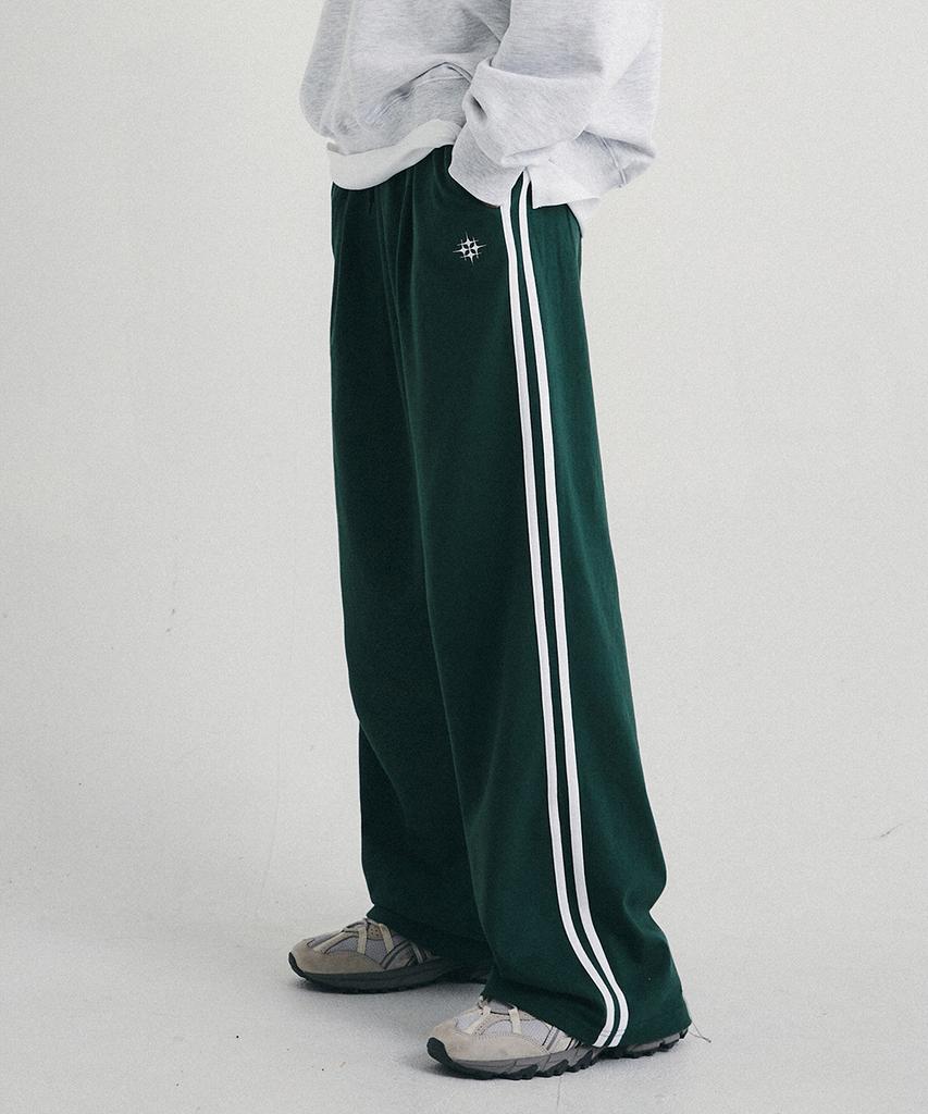GAKKAI UNIONS One-Pleat Two-Line Wide Sweatpants Dark Green