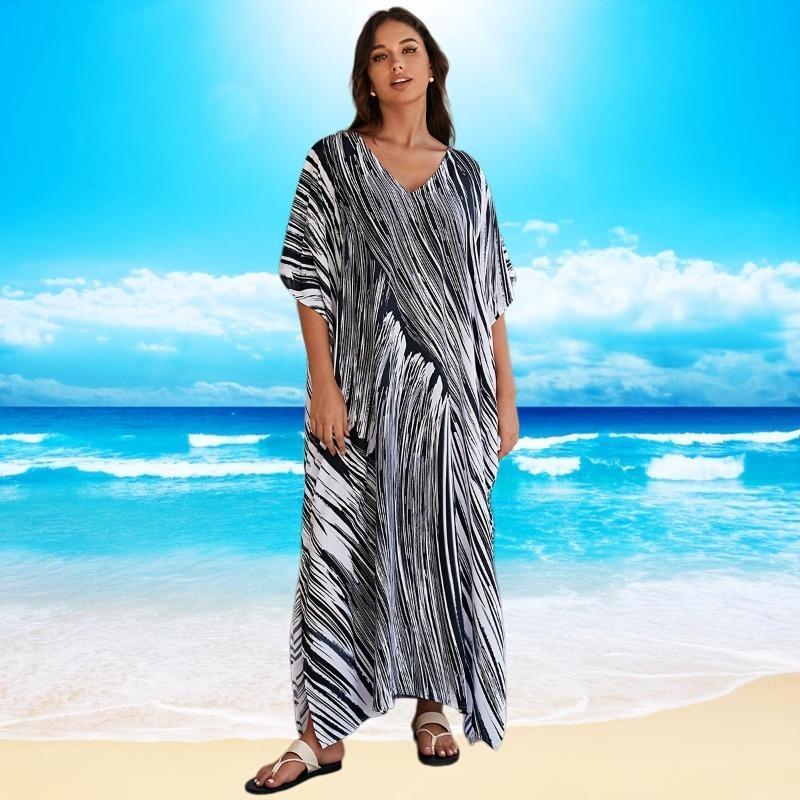 Kaftan Beach Dress Rayon Women Boho Colorful Printed Plus Size Maxi Summer Bathing Suit Cover Up