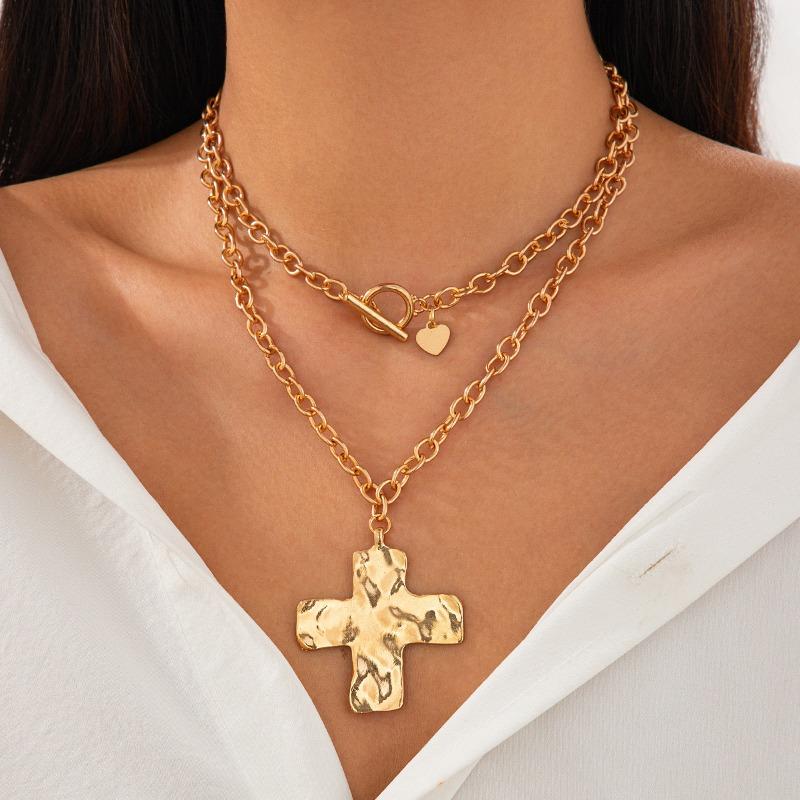 Meier Punk-inspired Metal Cross Necklace with a Trendy, Edgy Design. Features a Sweet and Cool Ot Clasp Chain