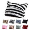2023 New Japanese Little Devil Handmade Crocheted Wool Hat Striped Hat Cute Cat Ears Casual Warm