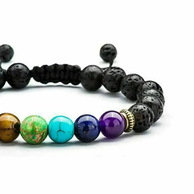 8mm Volcano Stone Colorful Natural Stone Beads Handmade Beaded Weaving Bracelet 7 Chakra Anxiety Crystal Bracelet Healing Stone