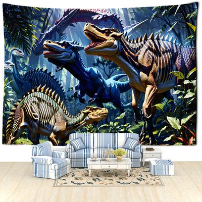 Tapiserie cu dinozaur albastru din pădure, agățat pe perete, cu animale abstracte boeme, hippie, tapiz, sufragerie, decor acasă