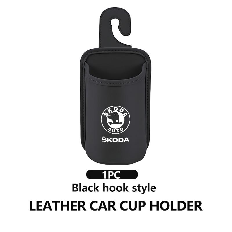 Cqmes7 For Skoda Car Door Cup Holder Leather Automotive Drink Rack Storage Bin Octavia A5 A7 RS Fabia Superb Rapid Karoq
