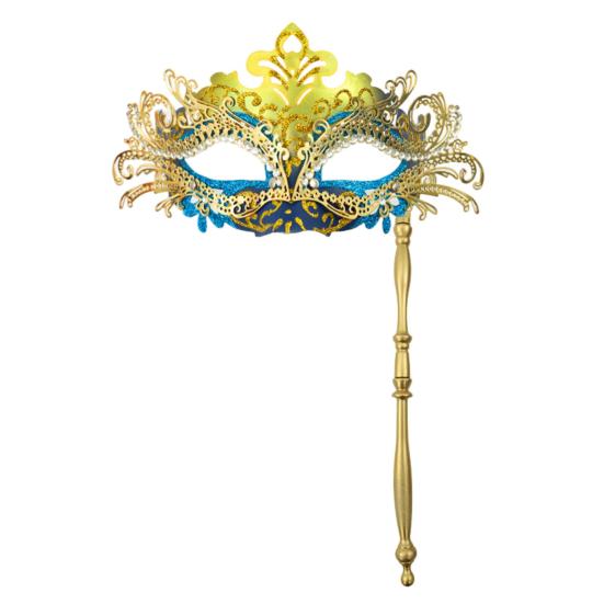 Ausgefallene Partymaske aus Metall mit Handstab, venezianische Halbmaske mit Strasssteinen für Damen und Herren, Abschlussball, Karneval, Maskerade