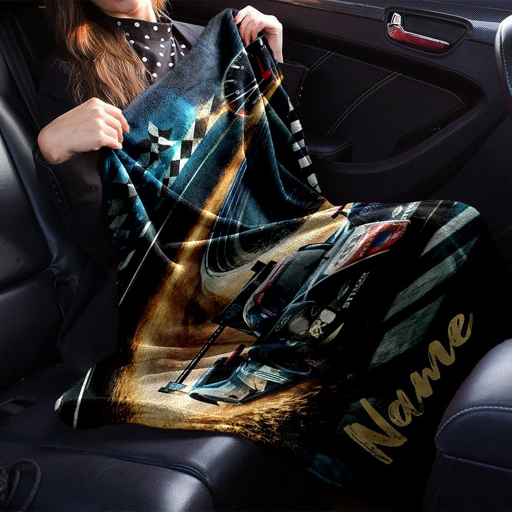 Custom Name Racing Theme Printed Blanket - Perfect for Couch, Bed, Travel & Outdoor Use | Machine Washable, Cozy & Durable.