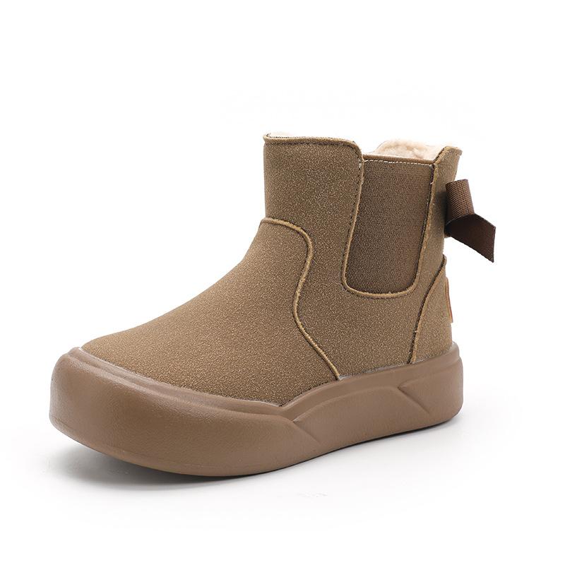 Girls Cotton Boots Winter Simple Children's Platform Ankle Boots Trend Versatile Bowknot Kids Fashion Causal Plush Short Boots