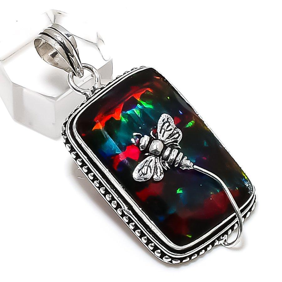 Natural Dichroic Glass Gemstone 925 Sterling Silver Jewelry Pendant 2.01" U1P92