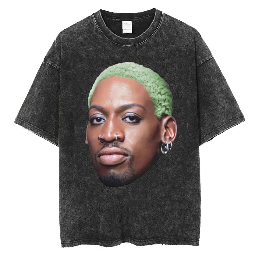 Nouveauté Vêtements Homme Lavé T-shirt T-shirts Homme T-shirt pour Homme Vêtements Homme Dennis Rodman Classique Rare Noir Hommage