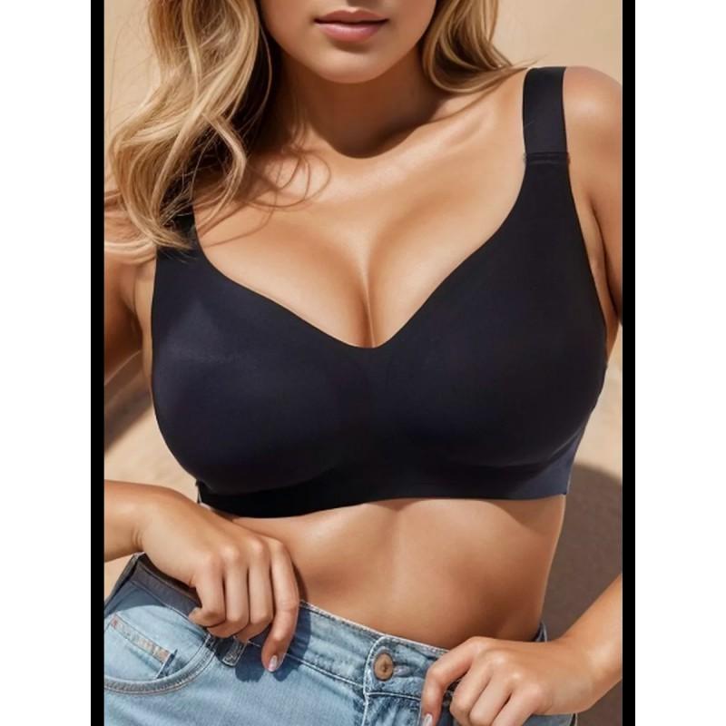 Plus Size Deep V Wirefree Bra Women Seamless Breathable Push-Up Thin Jelly Cup C-F Full Coverage Comfort