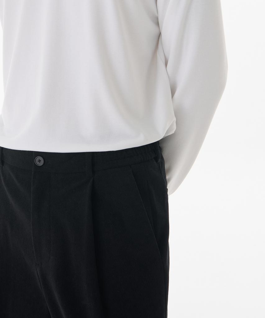 MUSINSA STANDARD 14W Corduroy One-Pleat Wide Elastic Pants [Black]