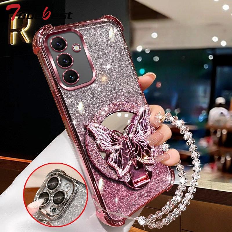 Carcasă Brățară Cristal Oglindă Fluture pentru Samsung Galaxy A13 A23 A33 A53 A73 A12 A22 A32 A52 A52S 4G 5G