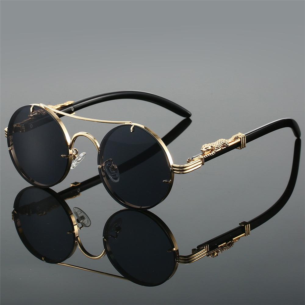 Fashion Luxury Round Sunglasses Double Bridge Cheetah Punk UV Protection Gradient Unisex Shades