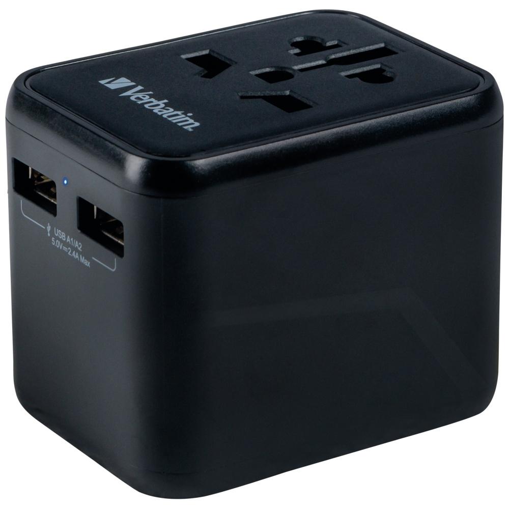 Verbatim Travel Adapter Eu/Uk/Us2Xusb-A Uta-01 Black 49543