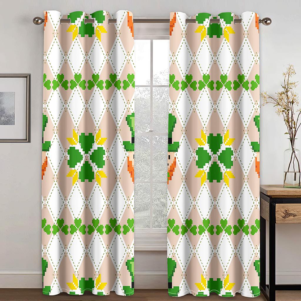 Cartoon St Patricks Day Curtains For Kids Boys Green Window Drapes Living Room Bedroom Home Decor Holiday