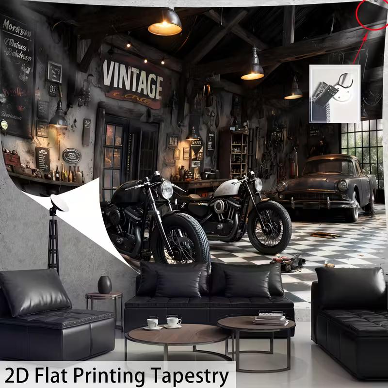 Man Cave Motocyklové Pozadí Vintage Autodílna Foto Budka Pozadí