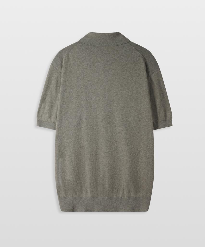 MANNERGRAM Nouvelle Fine Cashmere Cotton Polo Short Sleeve Knit Moss Grey