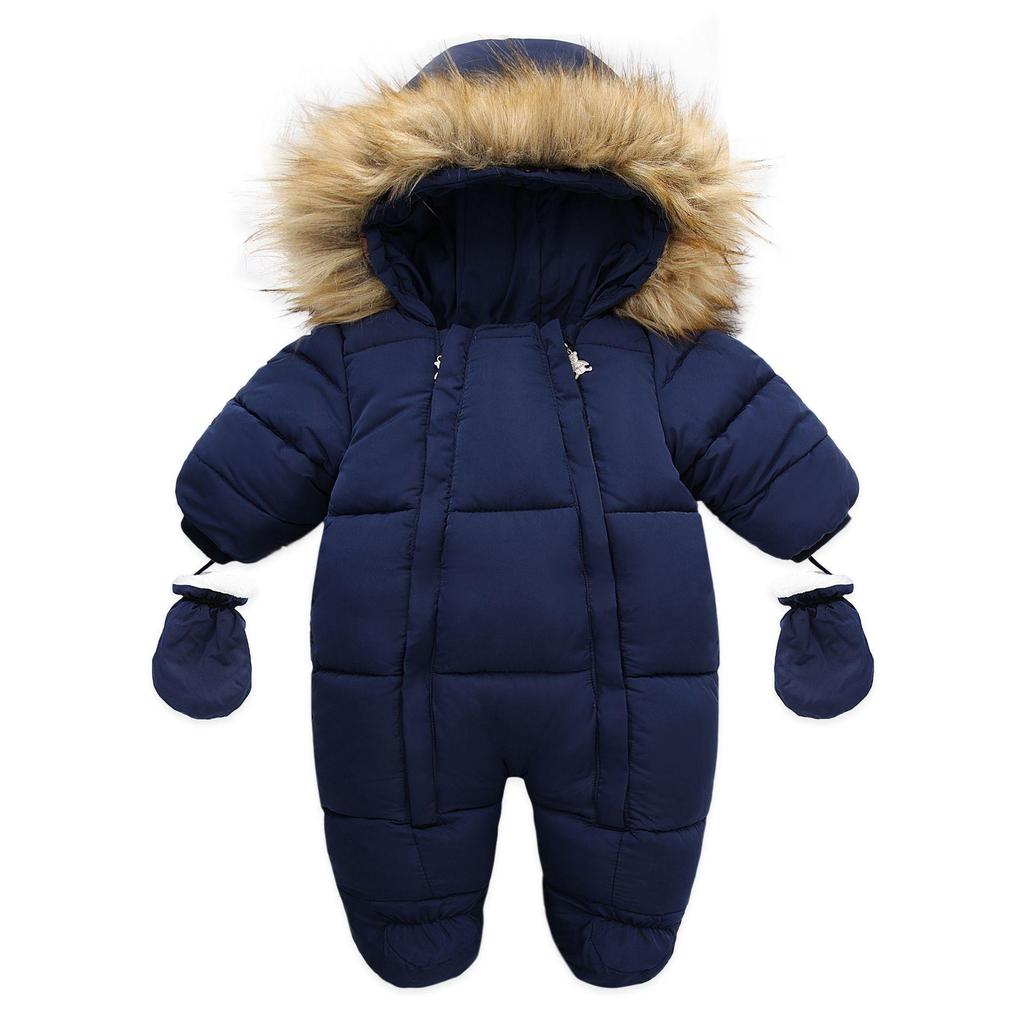 Winter Newborn Baby Girl Clothes Thicken Baby Romper with Gloves Warm Baby Jumpsuit Hooded Plus Velvet Children's Clothing