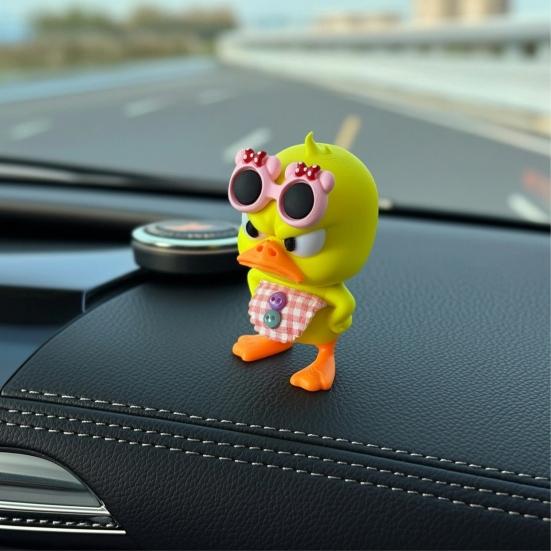 Personalized Car Ornaments 3D Printed Cute Duck Figurine with Glasses, Angry Pose Desk Decor, Creative Small Animal Statues Office Bookcase Ornament,
