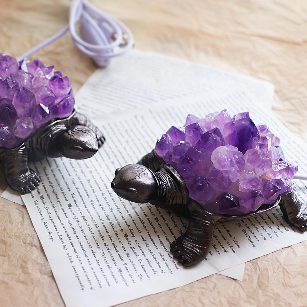 Natural Sea Turtle Crystal Lamp Water Amethyst Cluster USB Night Light Crafts Home Decorative Lights Wedding Gifts