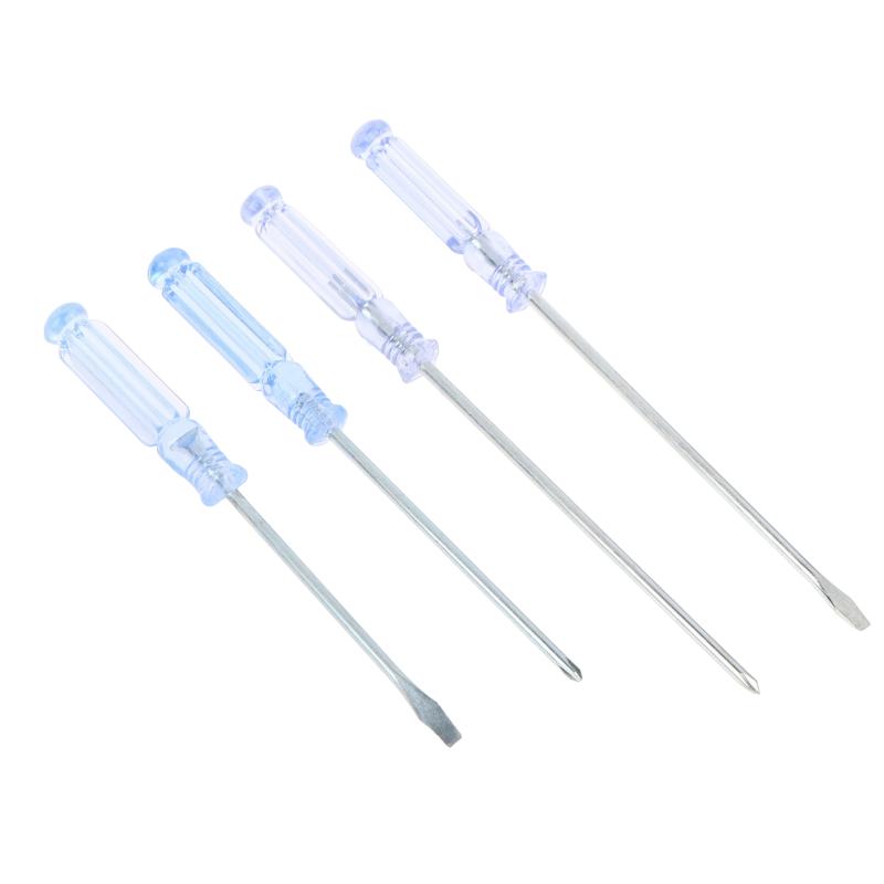 Screwdriver Tool Set 4Pcs Transparent Blue Handle Slotted Cross Manual for Student DIY Science Projects