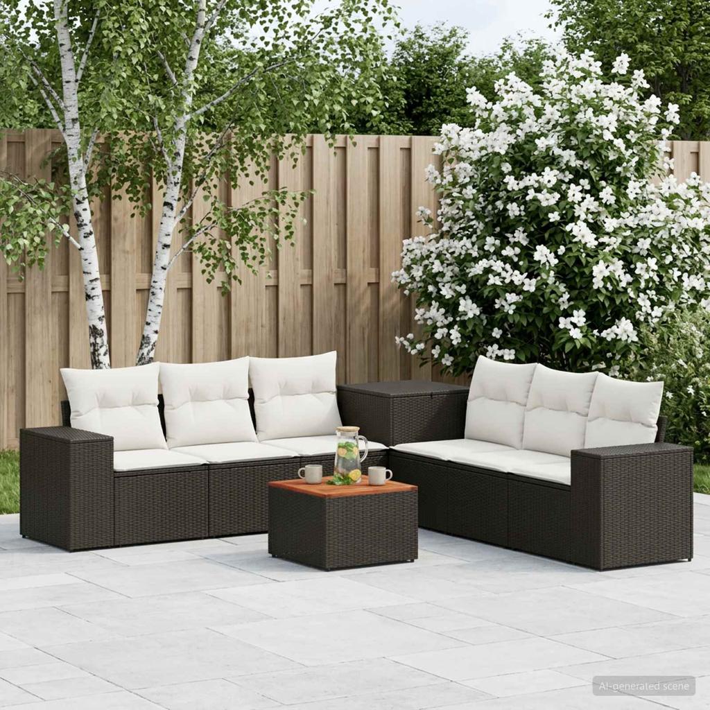 Sofa Set 8 Pieces Black and Cream White Poly Rattan and Steel