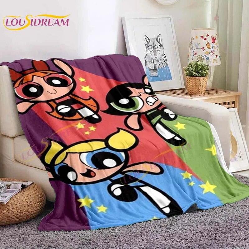 Cartoon Super Flying Girls Blanket Classic Anime Blanket Soft Lightweight Blanket for Sofa Bed Decor 90s Gifts Fannel Blankets