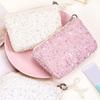 Yousheng Sequined Cosmetic Bag Girls Stylish Glittery Clutch Makeup Bag with Faux Pearl Bow Zipper Puller Portable Travel Toiletry Organizer for