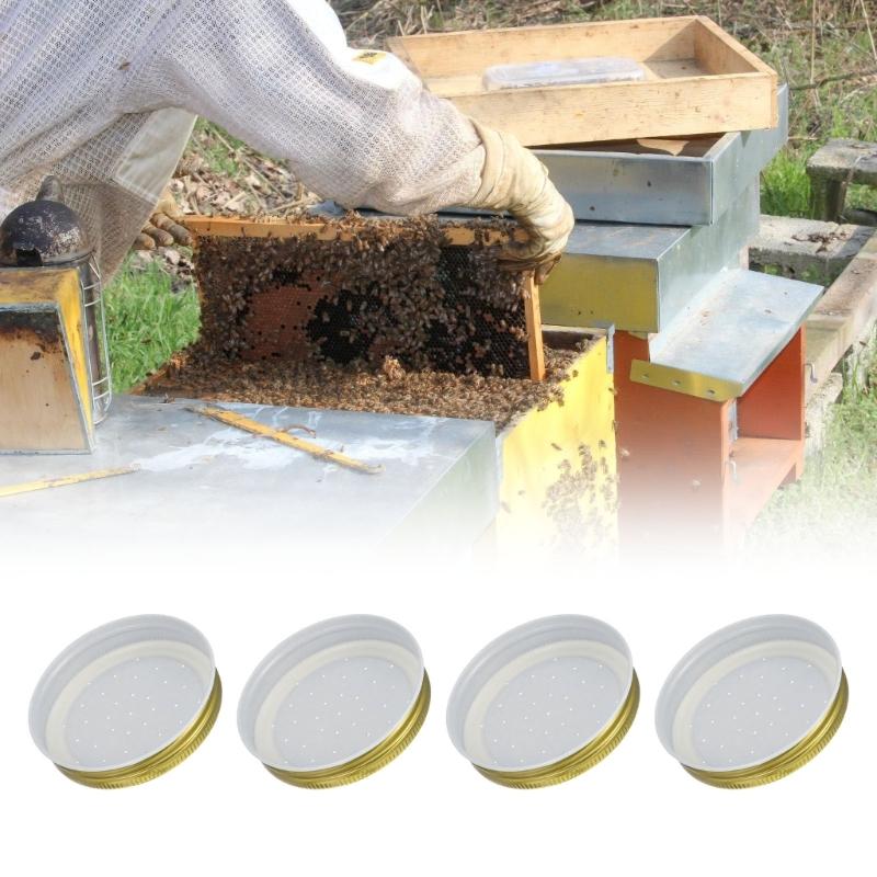 10Pcs Bees Entrance Feeders Perforated Iron Jar Lid Bees Hives Waterer Bees Canning Feeder Beekeeping Supplies